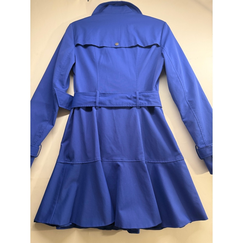 Bebe Royal Blue Asymmetrical Trench Coat Jacket Belted Medium